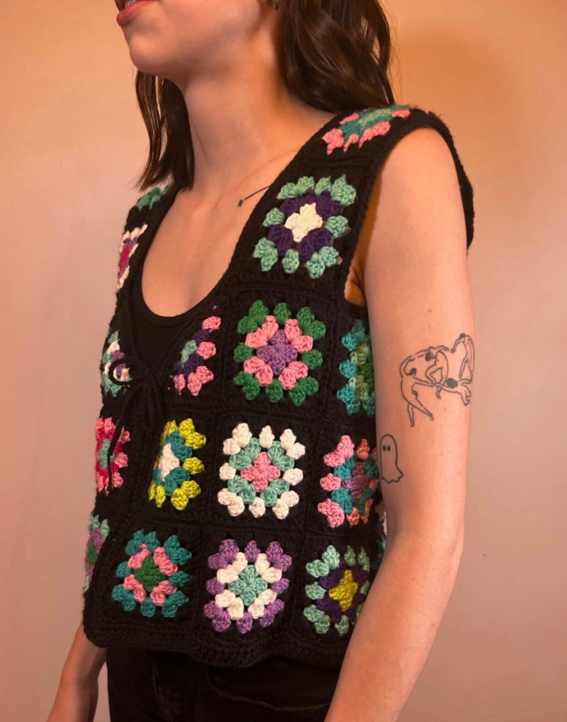 Colorful granny square crochet vest