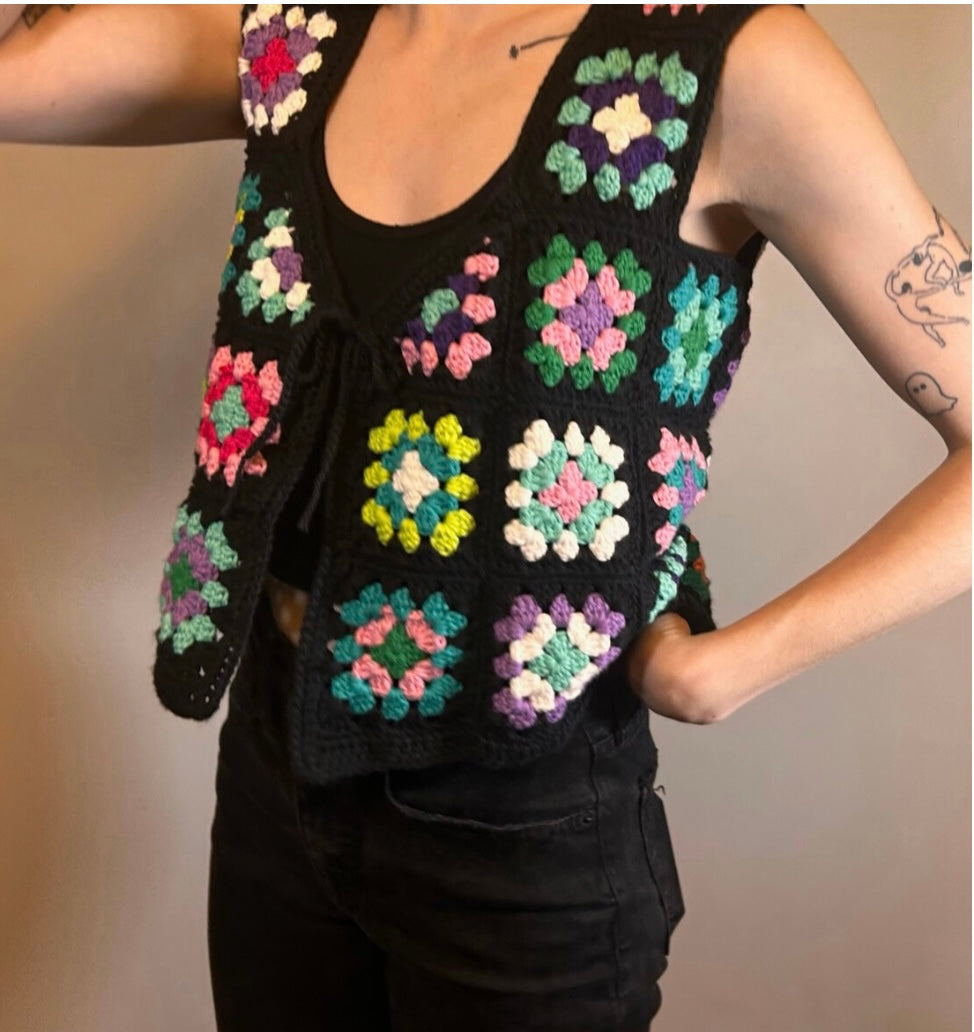 Colorful granny square crochet vest