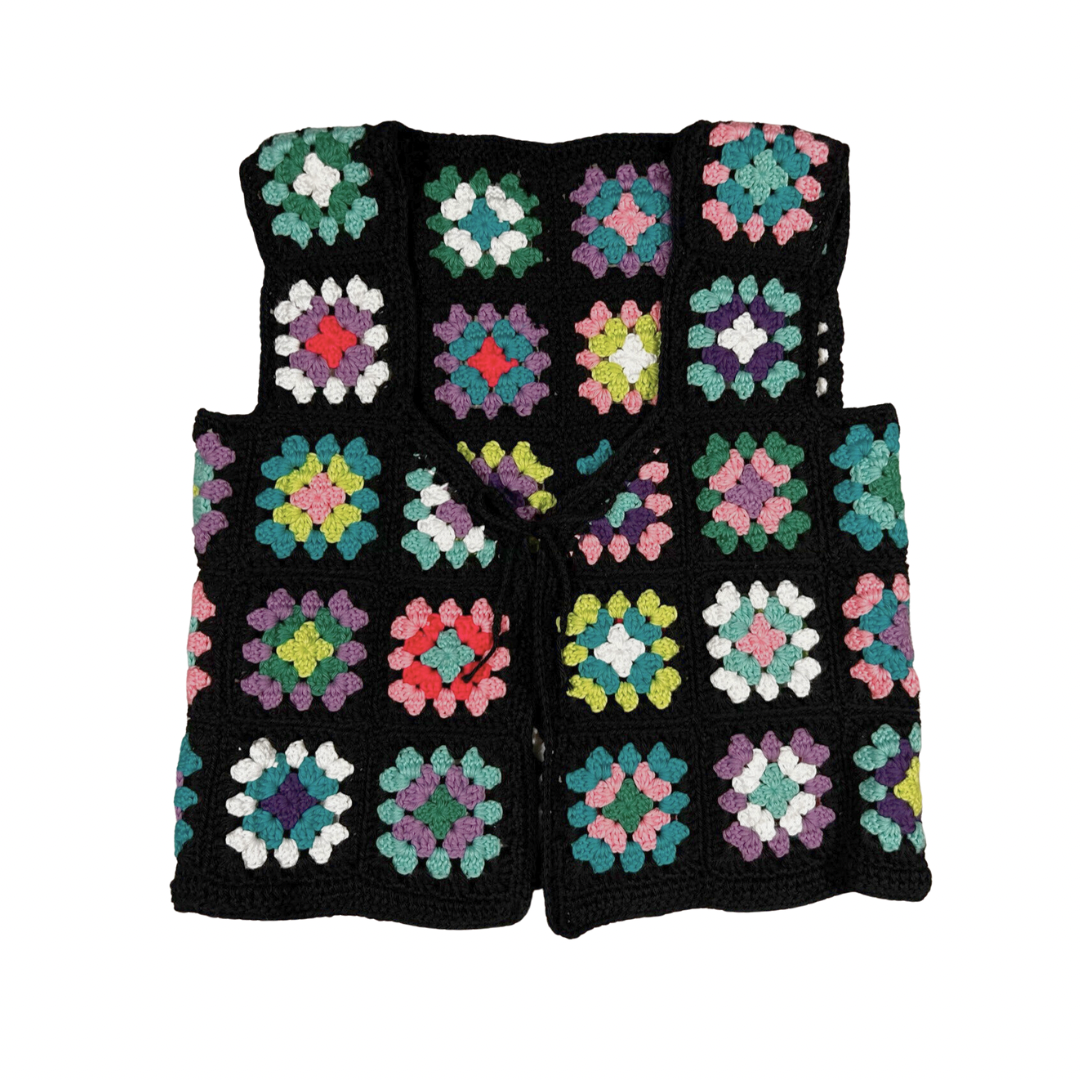 Colorful granny square crochet vest