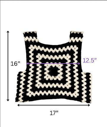 Black & white crochet granny square vest