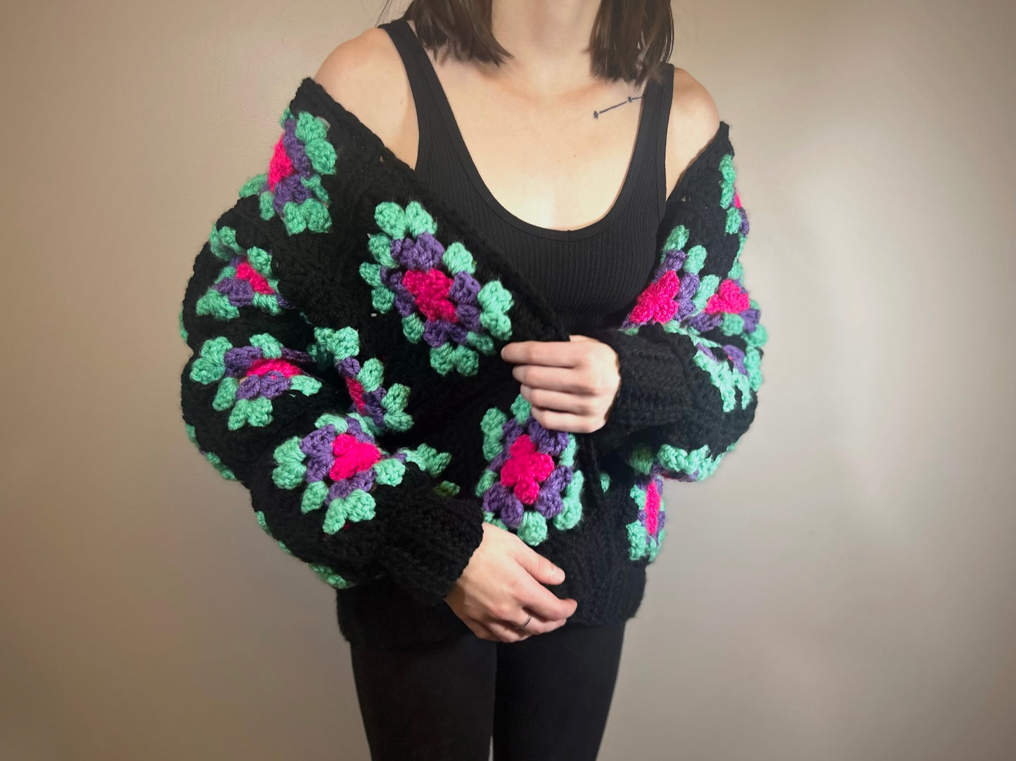 Chunky granny square crochet cardigan