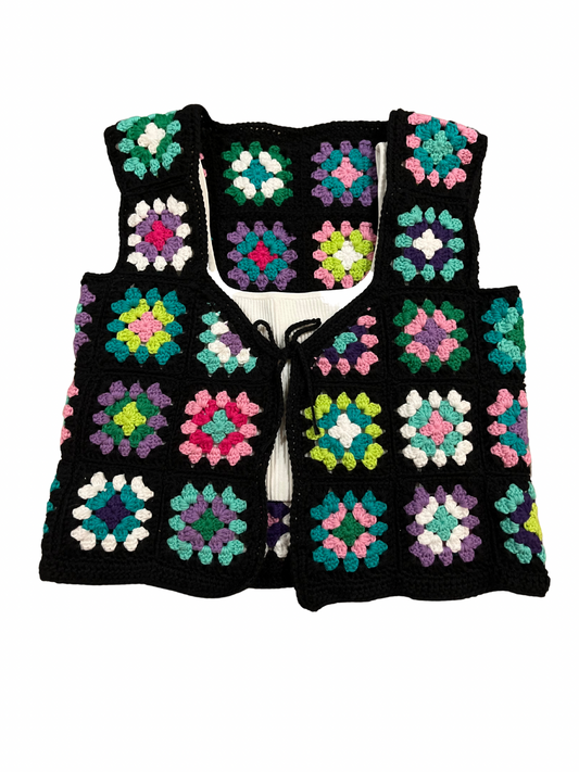 Colorful granny square crochet vest