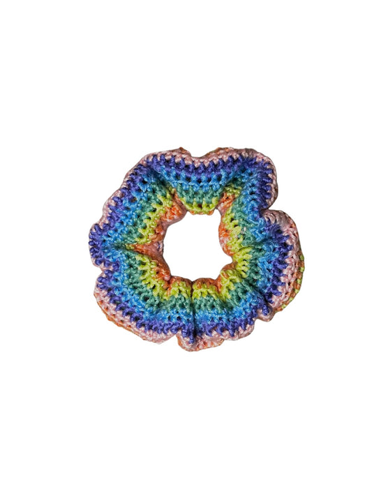 Rainbow crochet scrunchie