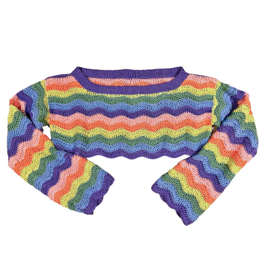 Rainbow crochet wavy super cropped long sleeve