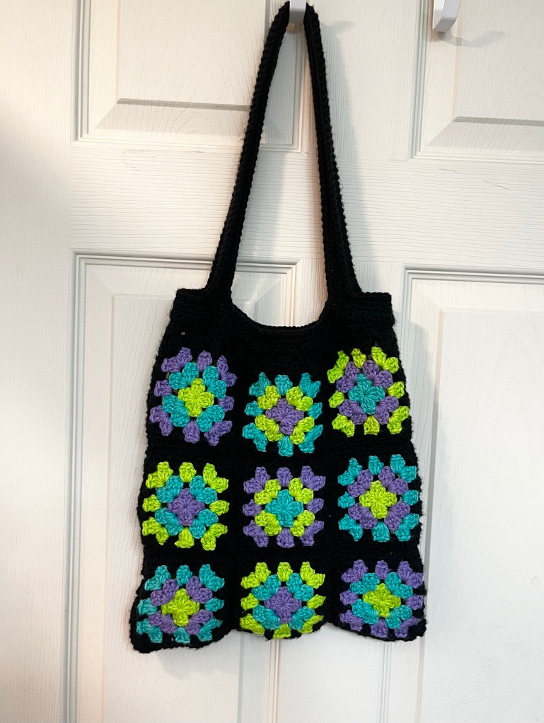 Crochet granny square tote bag