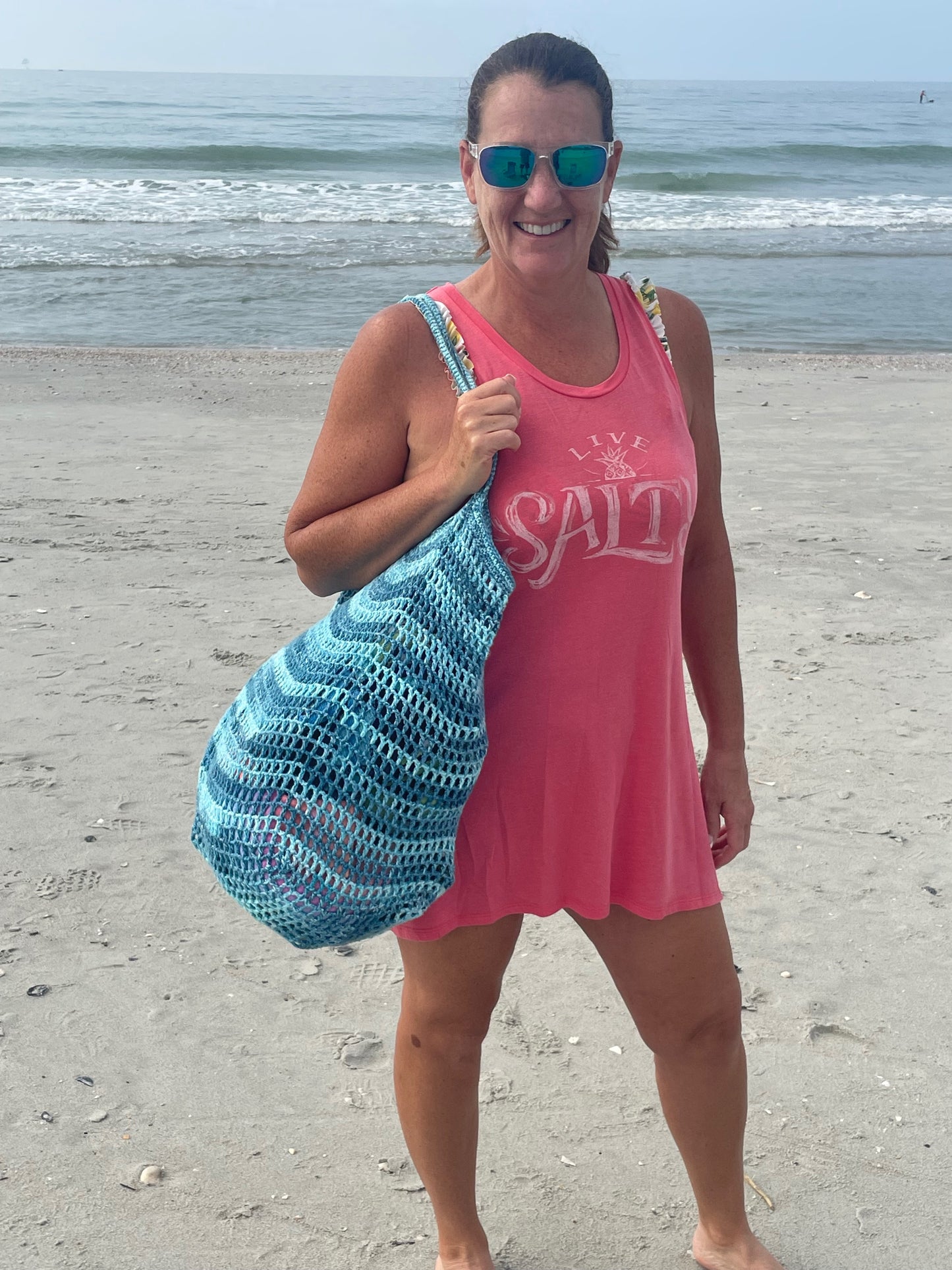 Mesh crochet beach bag